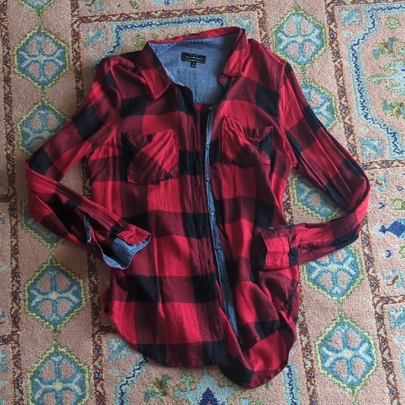 Lucky Brand Red and Black Plaid Shirt - Picture 1 of 2